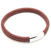 Sorprese - armband - rood - leer - gevlochten plat - zilveren sluiting - 22 cm - model C - armband mannen - Cadeau
