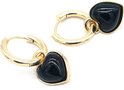 Oorringen - Hart met Edelsteen - Ø Ring 15 mm - Hanger Zwarte Onyx 10 mm - Goudkleurig - Dielay Oorringen - Hart met Edelsteen - Ø Ring 15 mm - Hanger Zwarte Onyx 10 mm - Goudkleurig - Dielay