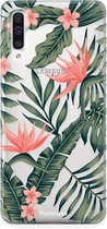 Samsung Galaxy A70 hoesje TPU Soft Case - Back Cover - Tropical Desire / Bladeren / Roze
