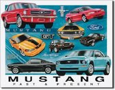 Ford Mustang Past & Present.  Metalen wandbord 31,5 x 40,5 cm.