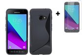 Hoes voor Samsung Galaxy Xcover 4 / 4s Cover TPU Siliconen Hoesje S-Style Zwart + Screenprotector Tempered Gehard Glas