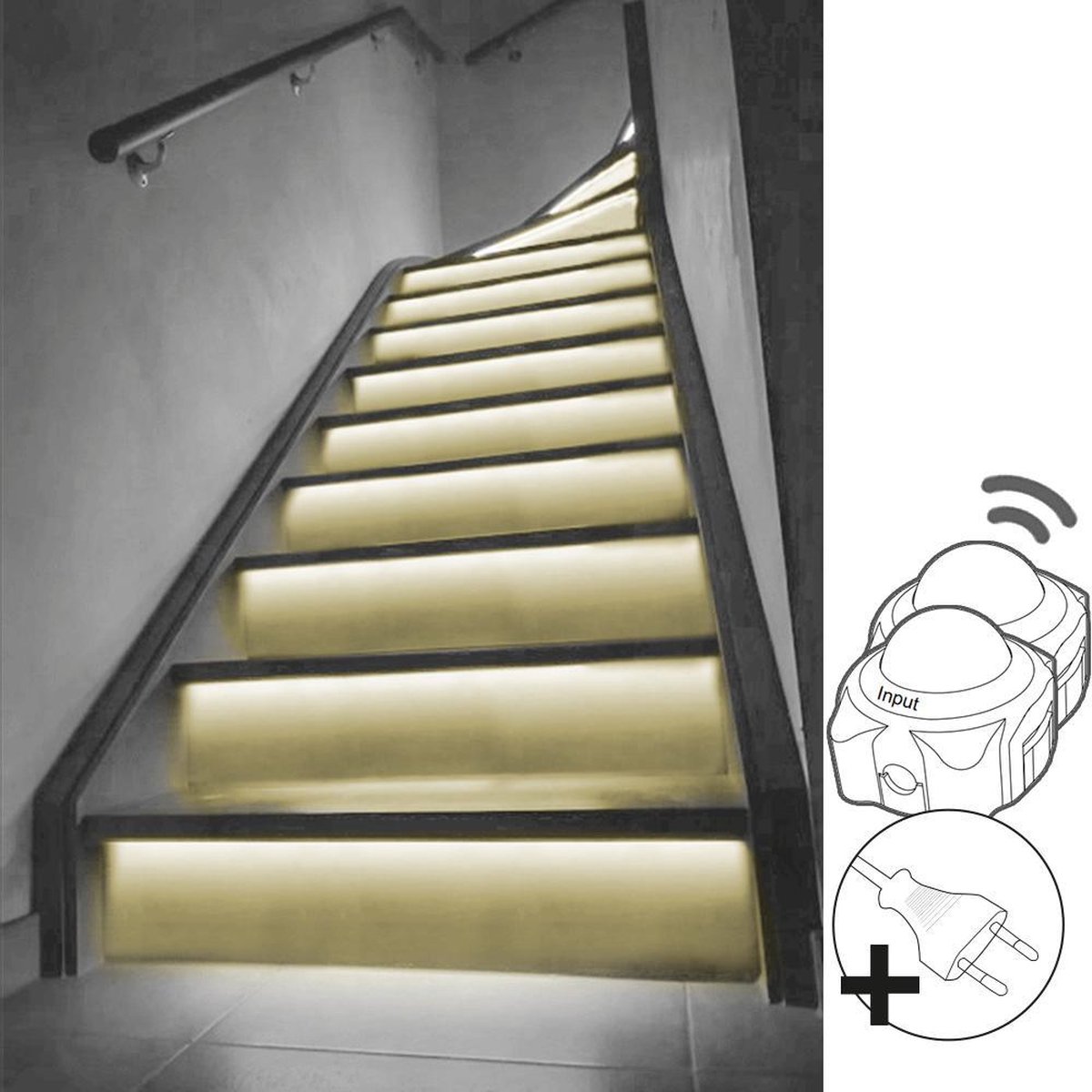 3 boutons de commande 16 Stufen Éclairage LED pour marches d'escalier avec détecteur de mouvement Blanc clair/blanc neutre 4000 K Kit complet pour 10-16 niveaux | 