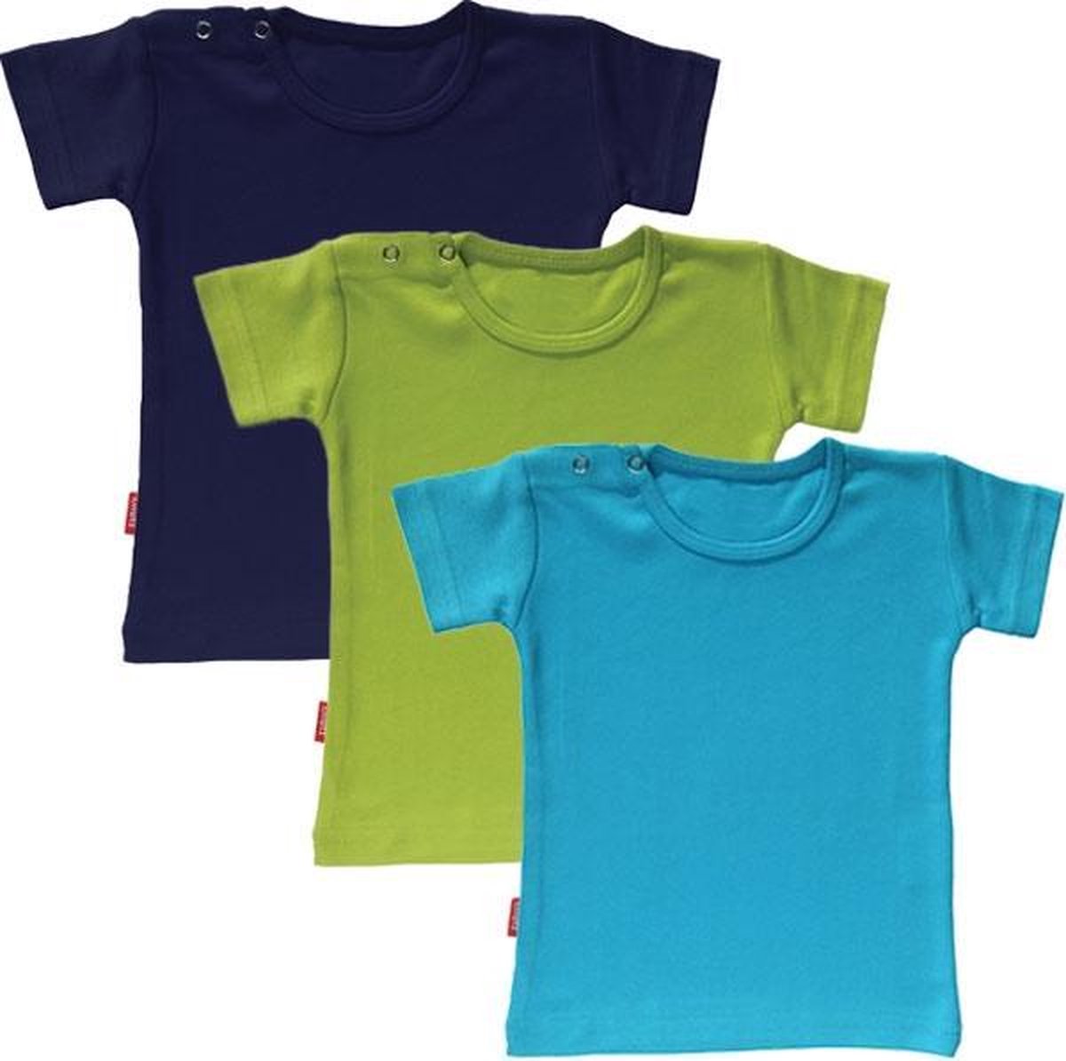 BNUTZ Set van 3 T-shirts met korte mouwen - 6-12 maand (Aqua, Lime, Navy)