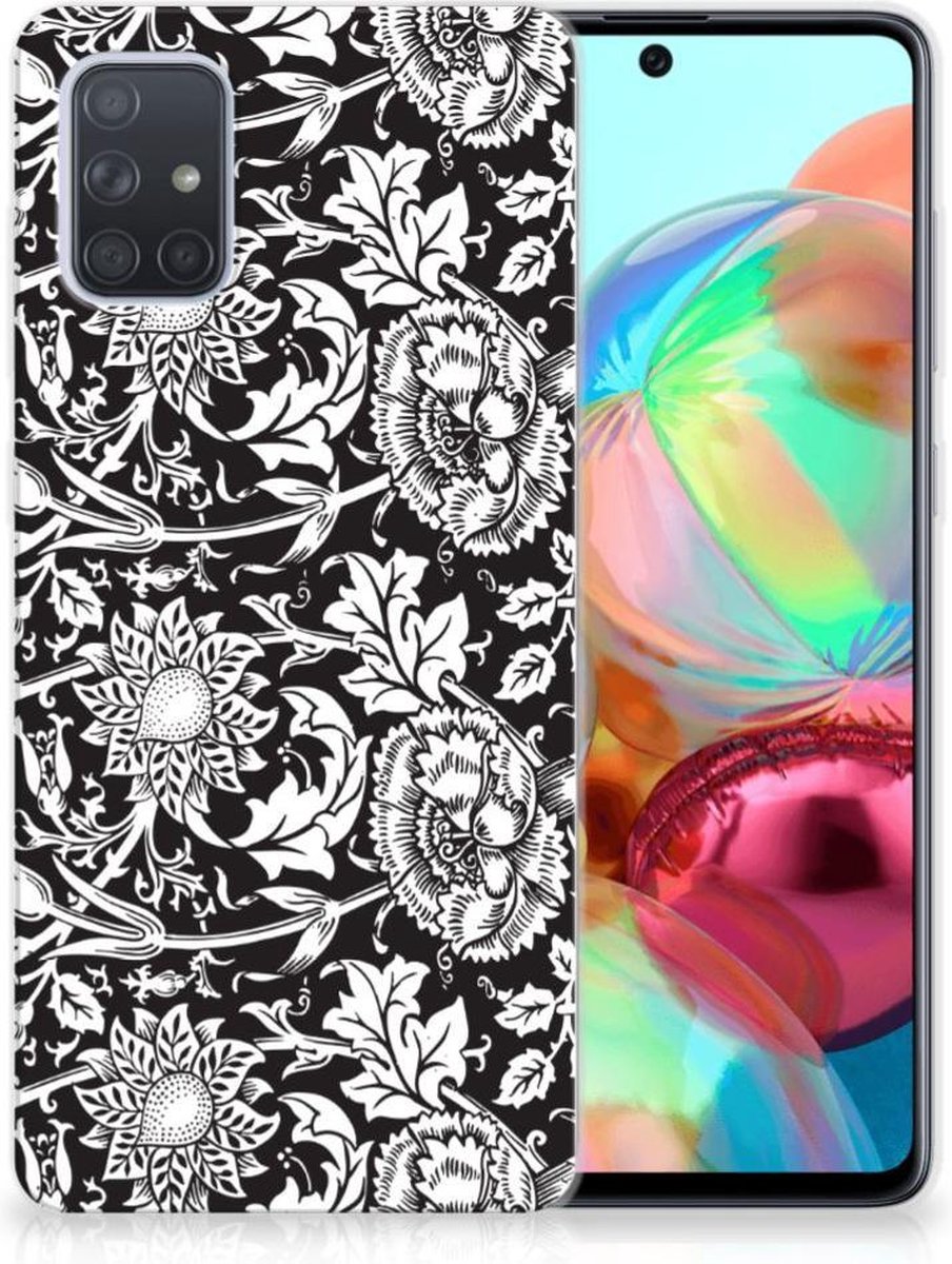Samsung Galaxy A71 TPU Case Black Flowers