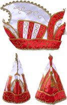 Prinsenmuts rood/wit mt 63 goud gal