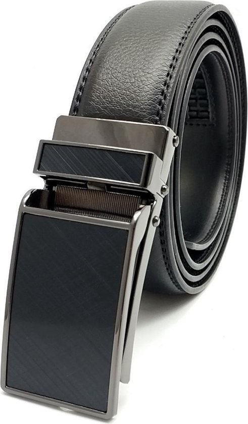 Lederen Riem Heren,KEMISANT Automatische Gesp Ratel Riem Met Gesp van Zinklegering,Op Maat Knippen(Zwart,110cm/30-36taille aanpassing