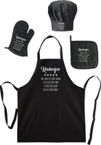 mijncadeautje - Cadeauset "Brasserie" - 3 delig - Schort + Ovenwant + Koksmuts - Keukenfee - zwart