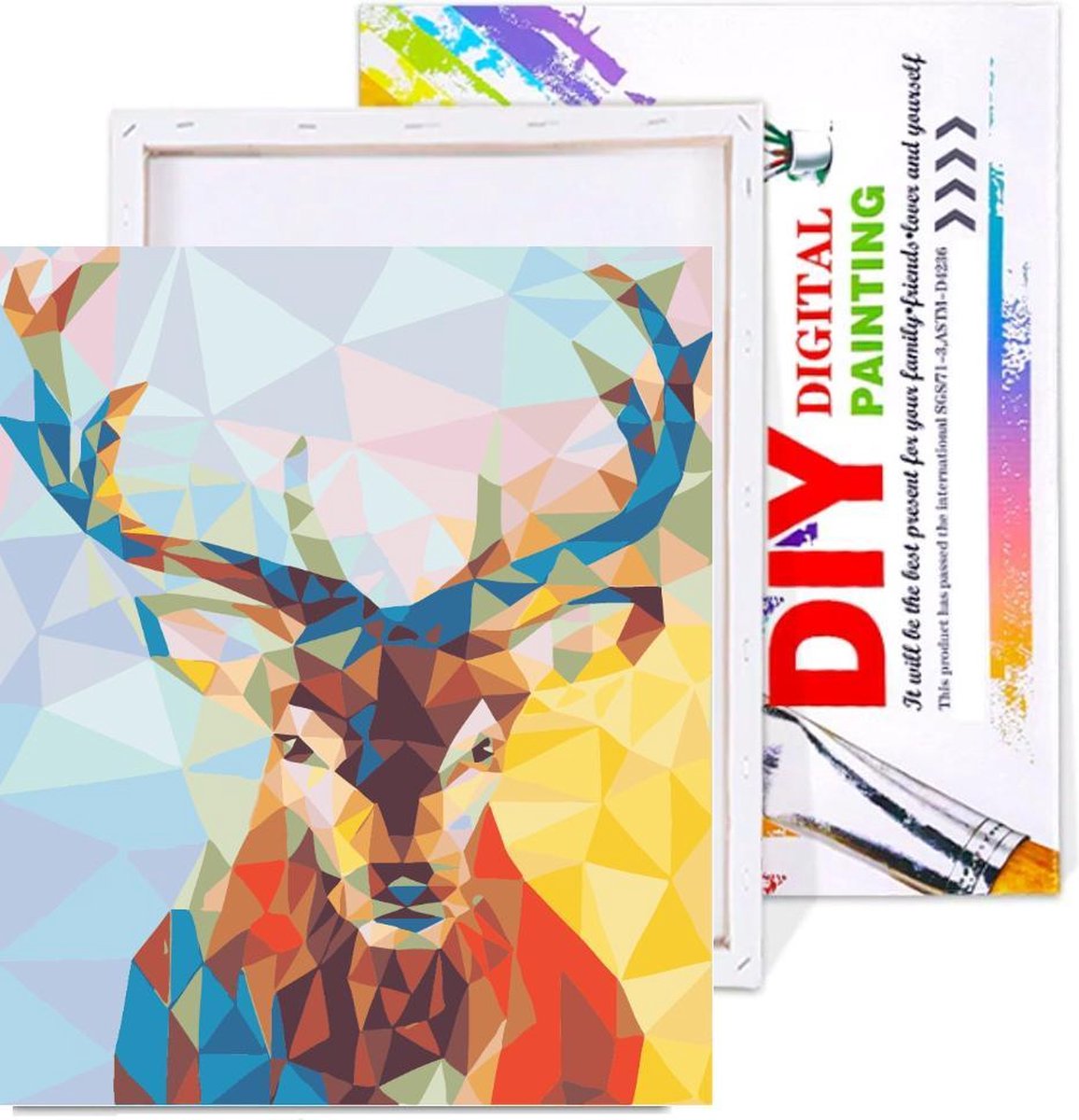 Joeni® - Schilderen op nummer - 40x50cm - Doek met Frame - Geometrisch Hert | Paint By Numbers Volwassenen - Dieren - Abstract - Kleurrijk