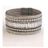 Leren Wikkelarmband ‘More of Me’ Multistrass Zilver