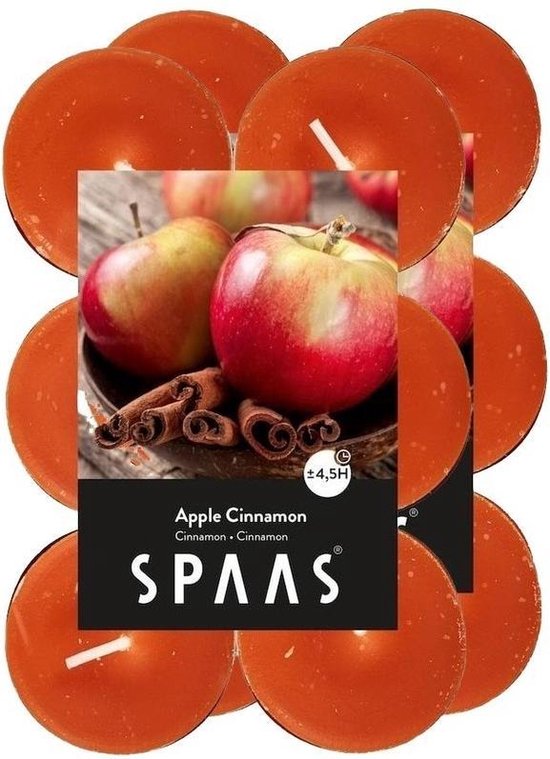 24x Geurtheelichtjes Apple Cinnamon 4,5 branduren - Geurkaarsen appel/kaneel geur - Waxinelichtjes