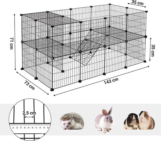 mooi Logisch bellen Hek voor Huisdieren - 2 Niveaus - Modulaire Ren voor Kleine Dieren (Cavia,  Konijn,... | bol.com