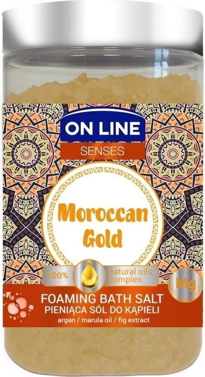 On Line Senses schuimend badzout 480g , Moroccan Gold, Foaming bath salt, argan, marula olie, vijgextract, 480g