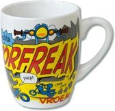 Mok - Cartoon Mok - Voor een echte Motorfreak - Gevuld met een toffeemix - In cadeauverpakking met gekleurd krullint