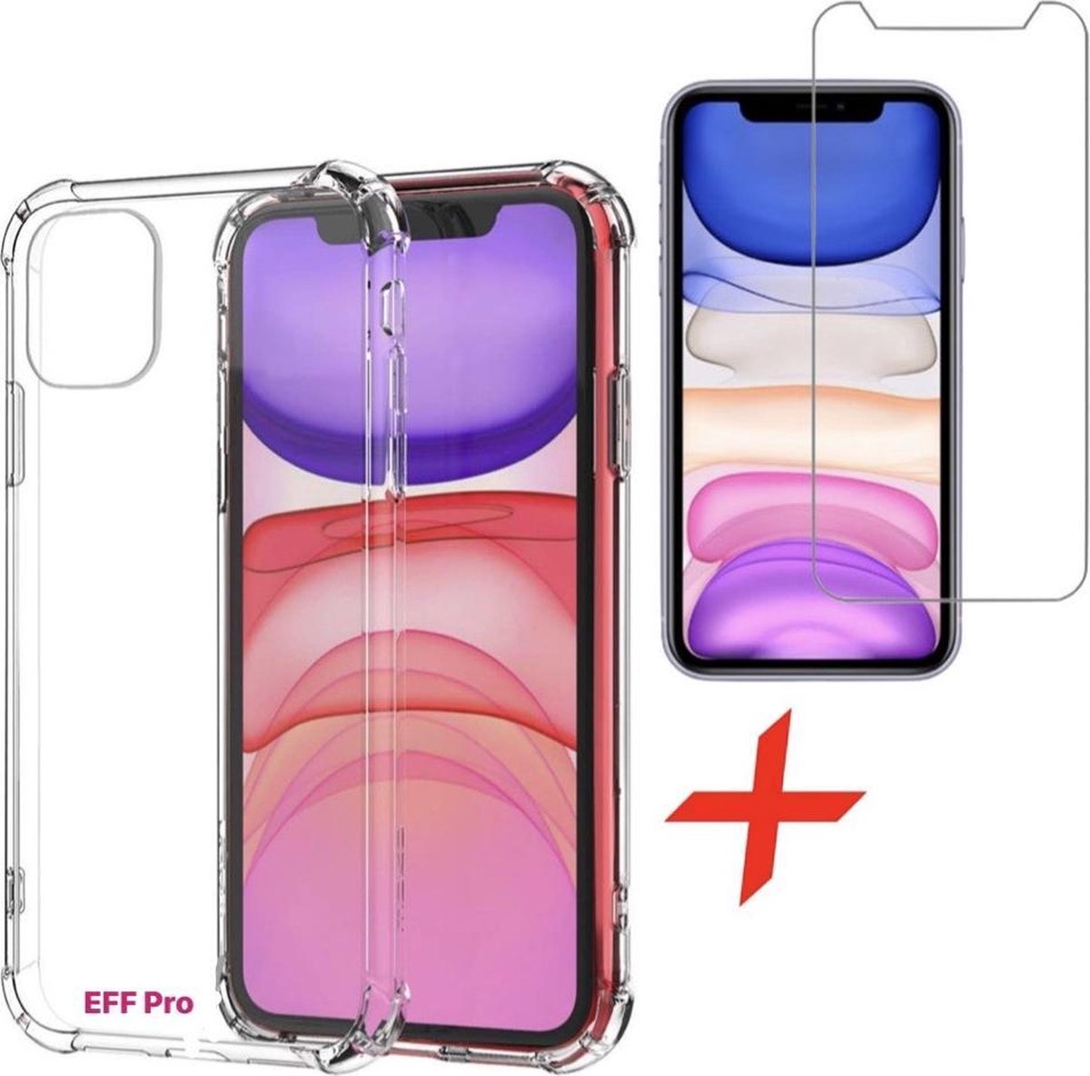iPhone 11 Pro Max transparent hoesje + Tempered Glass Screen protector. Siliconen TPU Soft Case – Eff Pro