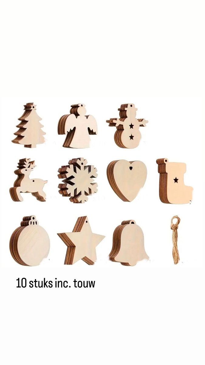 Akyol Kerstboomhangers -houten kerstboomhangers -scrapbooking -kerstornamenten -mini -kerstboom hanger hout -mini kerstboom hangers - Kerstboom Versiering - Set 10 stuks – Hout – kerstversiering – kerst - feestdagen bruin