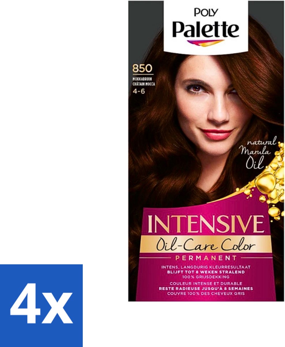 4 x Poly Palette - Haarverf - Mokka Bruin 850 - 115ml - Haarverf - Bruine Haarverf - Mokka Bruin - Grijsdekking - Marula Olie