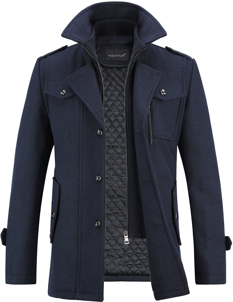 ALLTHEMEN Heren Dikke Jas - Multi-Kraag Multi-Zakken Jas - XL