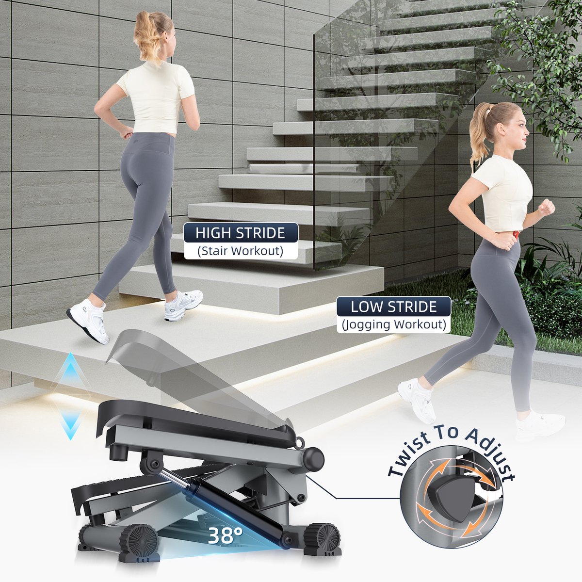 HOMCOM stepper, compact ontwerp, ideaal voor thuisworkouts, 55 cm x 53