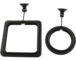 Aquarium Voederring -2 stuks - Aquarium Feeder Ring - Plastic - Zuignap Bevestiging - Aquarium Accesoires - Aquarium Decoratie - Drijvende Vis Voeder Ring - Voederring voor Vissen | Vierkant - Zwart
