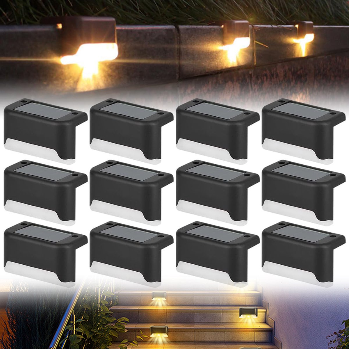 QTTVBTNA - Solar LED Traplampen – Eenvoudige Installatie – Energiezuinig – Perfect voor Buitenmuren, Tuinpaden en Balkons
