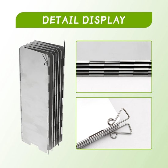 Kookwindscherm-buitenkeuken-2-delige kampeerkachel windschermen - 10 stuks aluminiumlegering opvouwbare windschermen - voor kachel kamperen backpacken wandelen picknick - zilver - 24x10cm — afbeelding 2