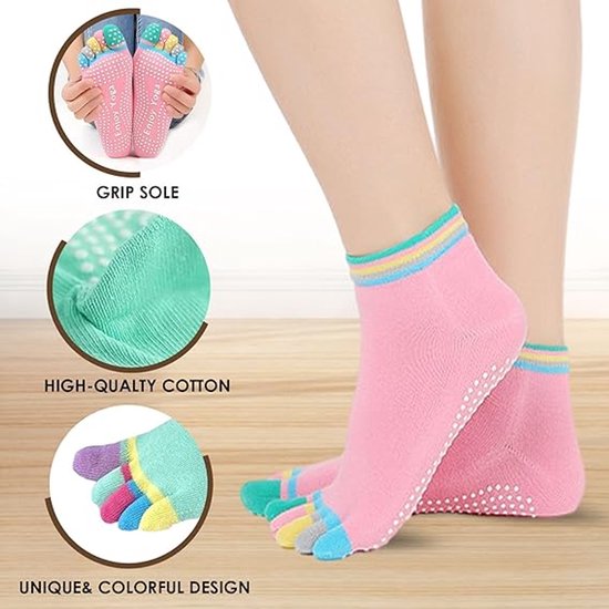 2 paar - Yogasokken voor dames - 5-teens antislipsokken - Sokken met 5 tenen - Comfortabel - Antibacterieel en geurverdrijvend - Geschikt voor vrouwen - Roze - Geschikt voor pilates, trampoline, dans, ballet, sportschool - Yogacadeaus voor vrouwen van Merkloos — afbeelding 3