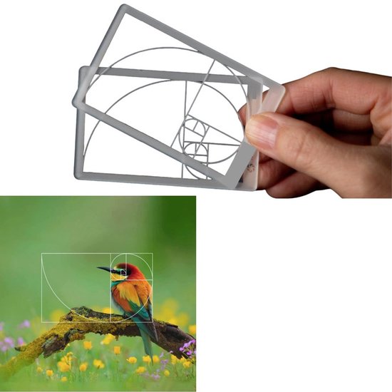 2 stuks - draagbare Fibonacci-compositiezoeker - Fotocompositietool - Gulden Snede-viewer - Duurzaam - Wit - 5,4 * 8,5 cm - Geschikt voor fotografie, schilderen, schetsen en tekenen