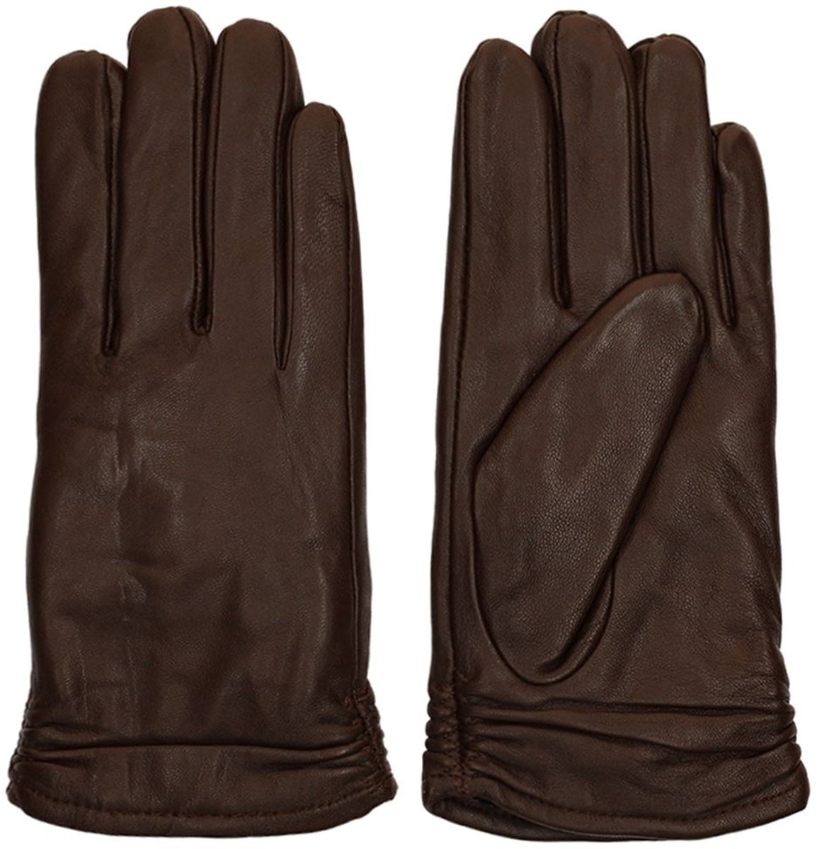 Manfield - Dames - Donkerbruine leren handschoenen - Maat S