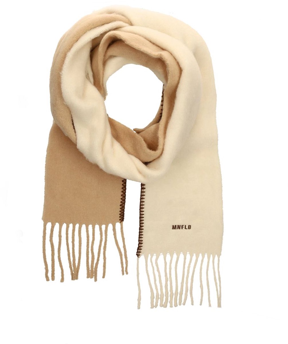 Manfield - Dames - Beige sjaal met beige en bruine details - Maat 1