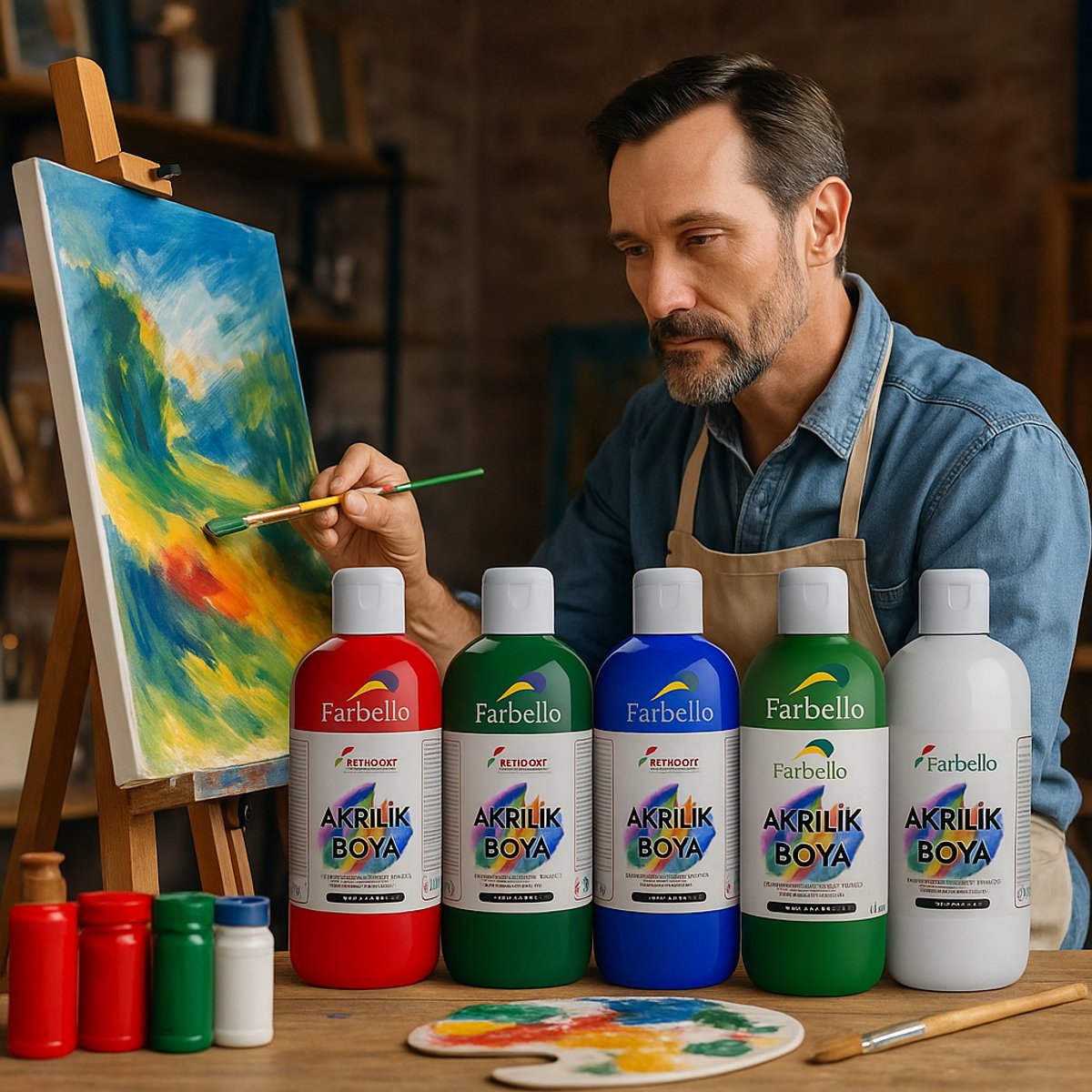 Farbello Acrylverf Set- 12 kleuren*100 ml., Sterk gepigmenteerde, Niet giftige verf op waterbasis, voor canvas, hout, steen, papier en metaal. — afbeelding 8