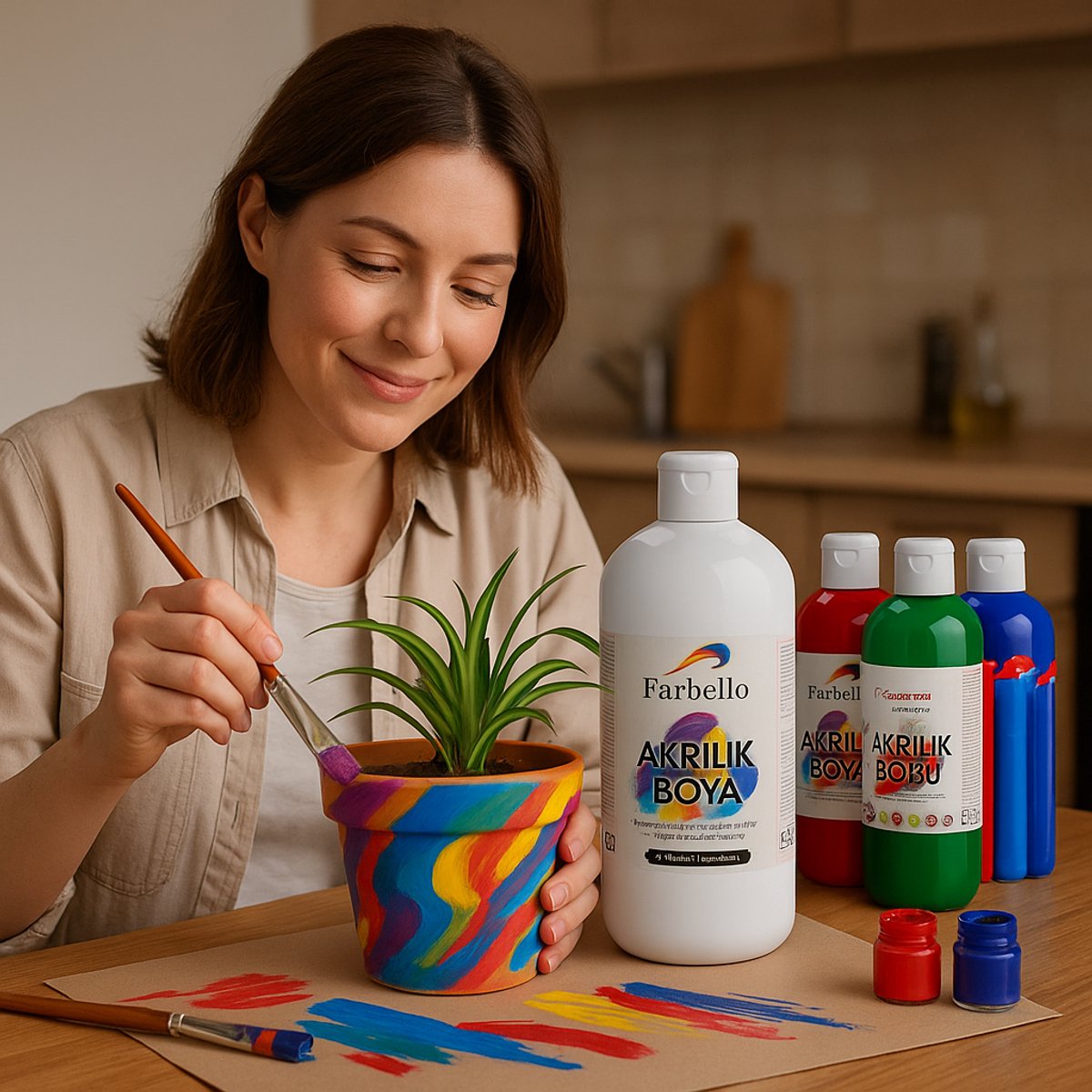 Farbello Acrylverf Set- 12 kleuren*100 ml., Sterk gepigmenteerde, Niet giftige verf op waterbasis, voor canvas, hout, steen, papier en metaal. — afbeelding 9