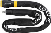 Zwart fietsslot van Loxure met textiele hoes, 120 cm lang, voorzien van een zwart-geel alarmslot.
