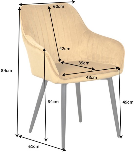 Fauteuil élégant TURIN en velours jaune moutarde avec surpiqûres décoratives - 39528