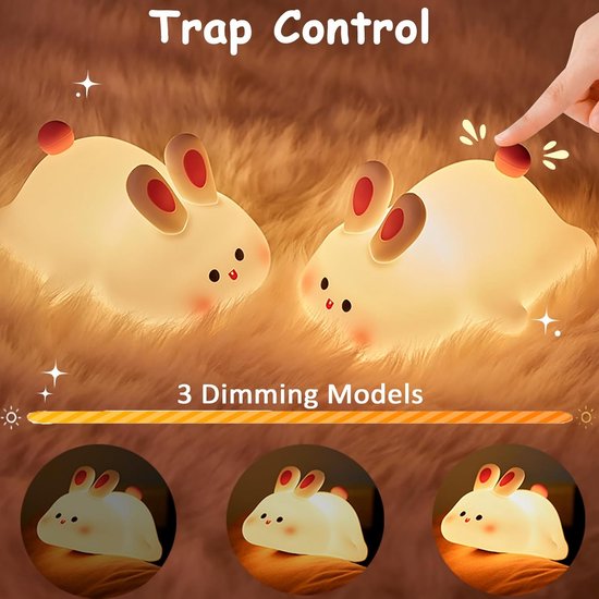 PolkaHome® Bunny Nachtlampje - Dimbare LED Tafellamp voor Kinderen - Oplaadbaar, BPA-vrij Siliconen, Zacht & Veilig Nachtlampje voor Baby- en Kinderkamer van Merkloos — afbeelding 3
