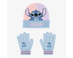 foto van Lilo & Stitch kinder set muts handschoenen - Blauw - 100% Acryl - Extra zacht