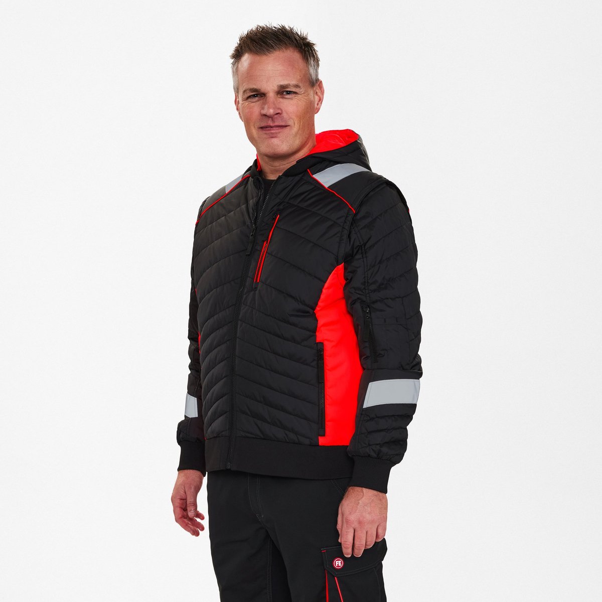 Engel Cargo gewatteerd jack 1870-224 - Black / Hi-vis Red - 6XL
