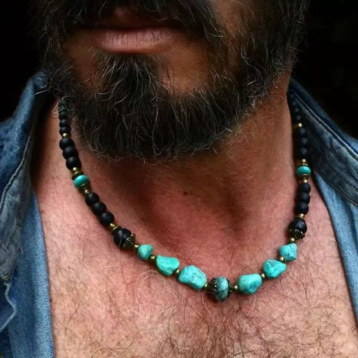 Helin Life Ketting Heren – Kralenketting met Groene Turkoois & Kralen – Modieuze Mannen Ketting – Milieuvriendelijke Sieraden – Cadeau voor Hem