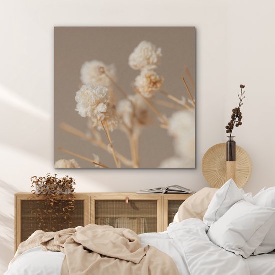 Akoestisch wandpaneel 90x90 cm - Vilt schilderij Bloemen - Wit - Natuur - Pastel - Akoestische panelen - Geluidsdempende wanddecoratie - Geluidsisolatie woonkamer - Muurdecoratie geluidspanelen