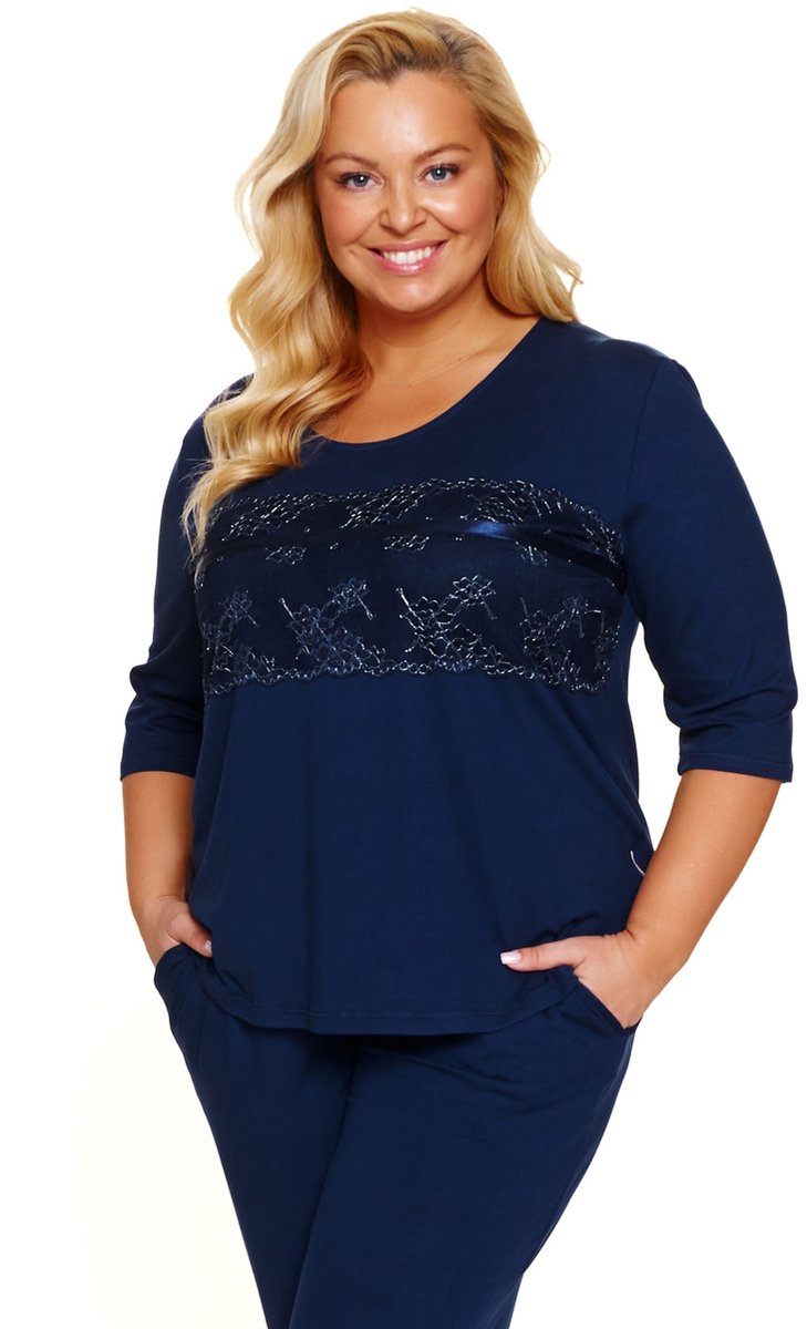 Doctor Nap Dames Pyjama Viscose Plus Size Navy PB.7330 46 / Blauw