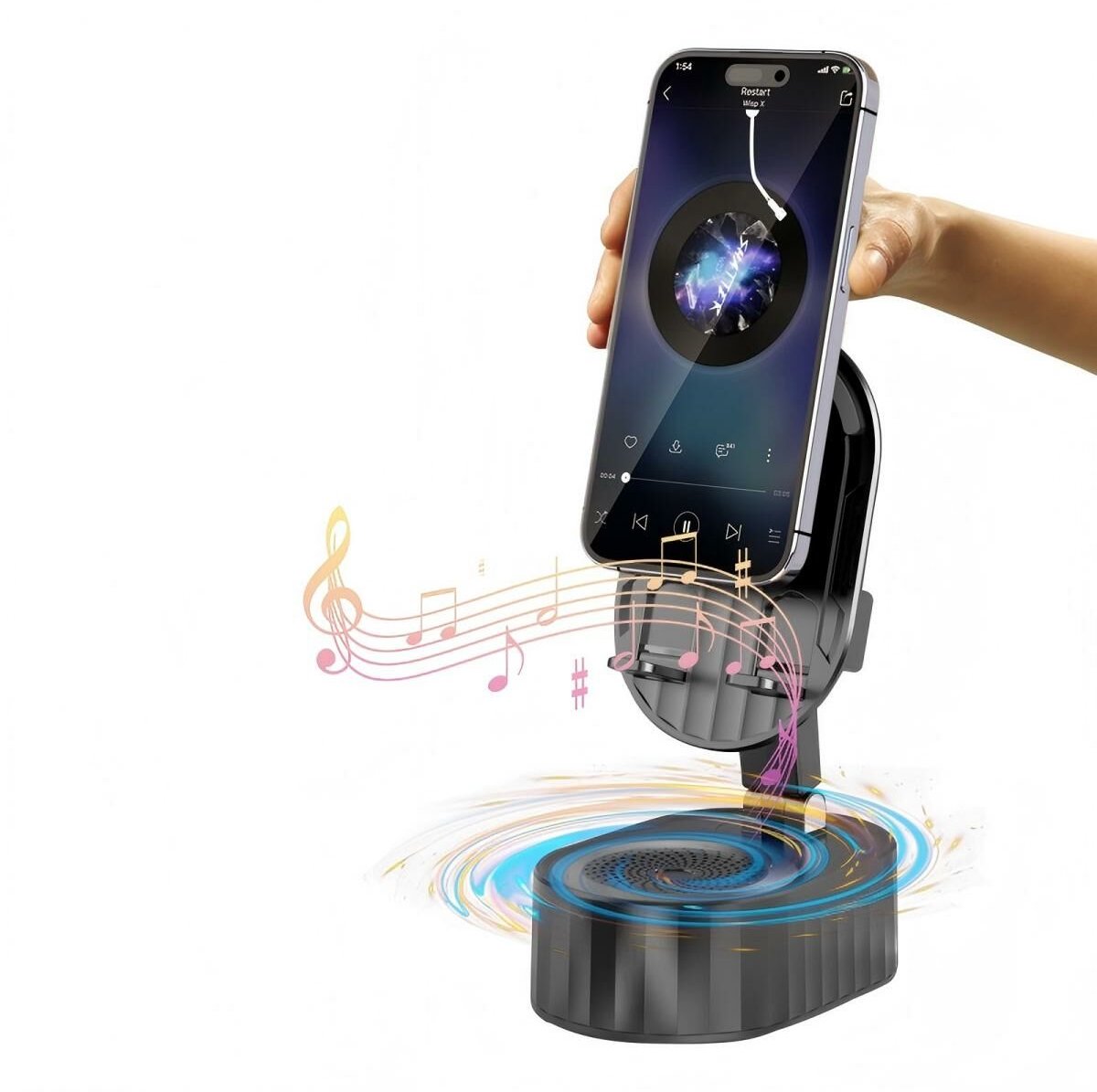 Smartphonehouder met luidspreker Kinglucky ZJ-016, 5 W, Zwart