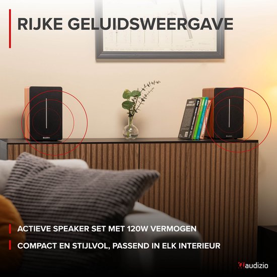 HiFi speakers - Audizio KS01B - Boekenplank speakers - Bluetooth - Houtlook - 120W van Audizio — afbeelding 3