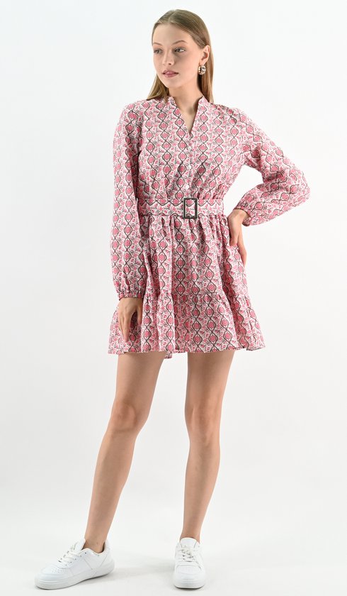 YesMooi - Mini -robe rose avec ceinture et manches longues - M (38)