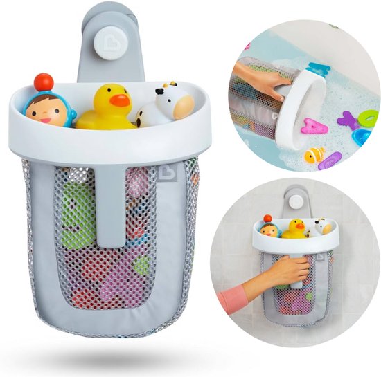 Munchkin badmand voor badspeelgoed - Super Scoop Badschep - Makkelijk Badspeelgoed Opbergen! - Sterke Zuignap - Badkamer Organizer - Grijs