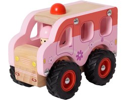 Speelgoedtopdeals Roze speelgoedauto - Houten wagen voor kinderen - 18+ maanden