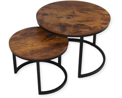 SensaHome Salontafel Set Rond - Antieke Ronde Houten Tafelset - Grote Tafel 58x40cm, Kleine Tafel 43x33cm - Hout