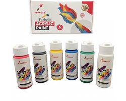 Farbello Acrylverf Set- 6 kleuren*60 ml., Sterk gepigmenteerde, Niet giftige verf op waterbasis, voor canvas, hout, steen, papier en metaal.