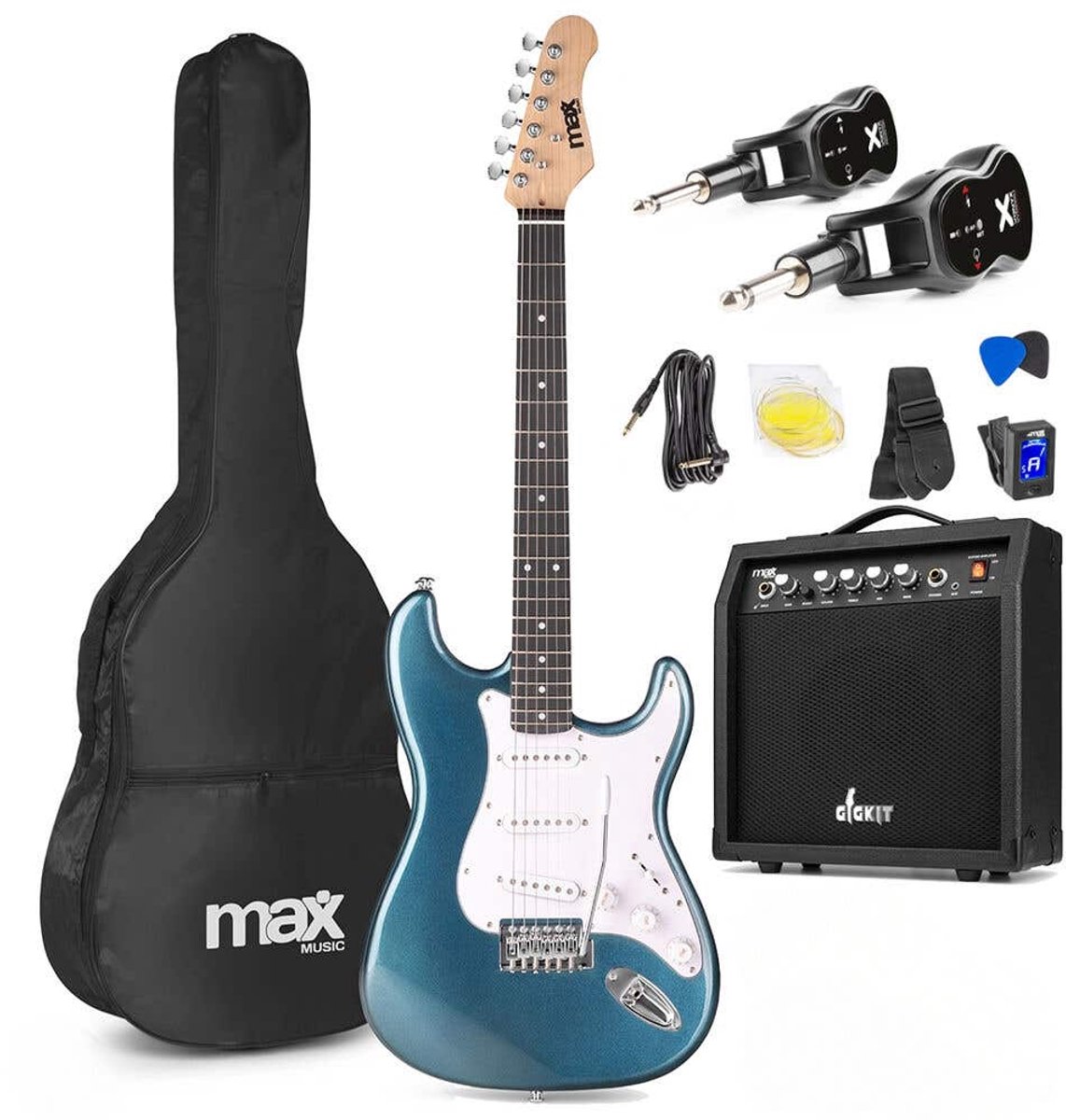 MAX GigKit draadloze elektrische gitaar set - Met zender en ontvanger - Complete starterset - 4/4 - Petrol