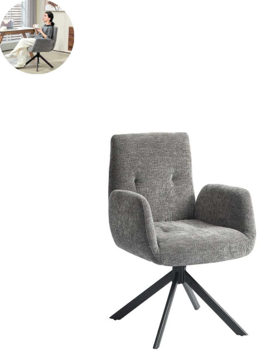 GranMaison Draaifauteuil - Relaxzetel - Relaxstoel - Relaxfauteuil - Stoel - Met armleuning - Voor één Persoon - Fluweel - Donkergrijs