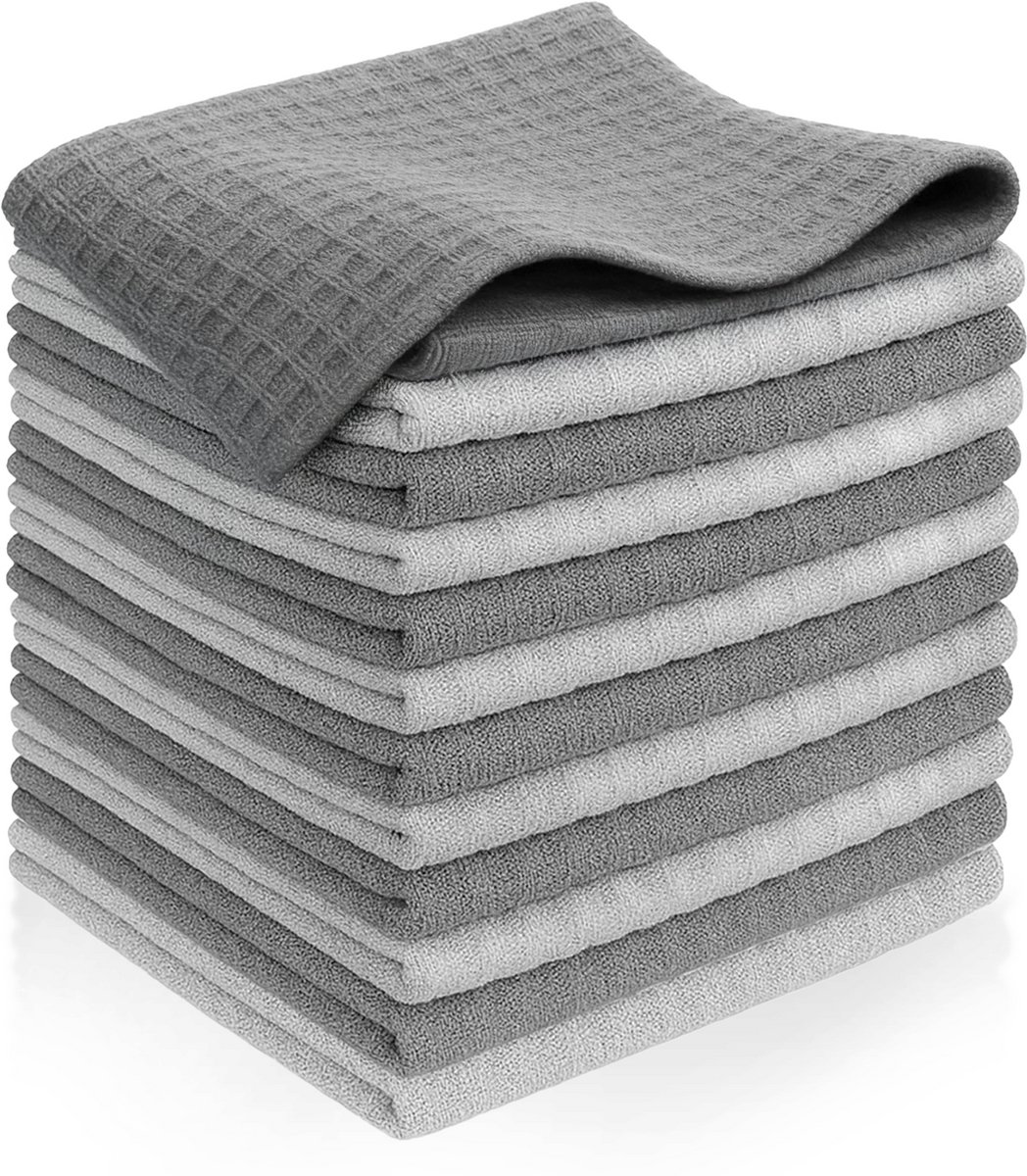 Vaatdoek Microvezeldoekjes – Set van 12 Schoonmaakdoekjes met Wafelstructuur – 30x30 cm – Lichtgrijs & Donkergrijs