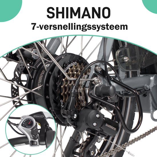 JOBOBIKE Sam Elektrische Fiets - 120 km Bereik - 486Wh accu - 20 inch Wielen - Shimano 7 Versnellingen - 250W Achterwielmotor - Aluminium Opvouwbaar Frame - Mechanische schijfremmen - LCD Display - Zwart van Jobobike — afbeelding 5
